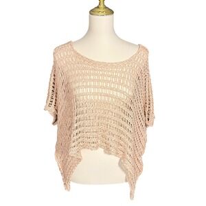 B&K Moda Rose Gold Open Knit Crochet Poncho Top One Size Boho Made in Turkey